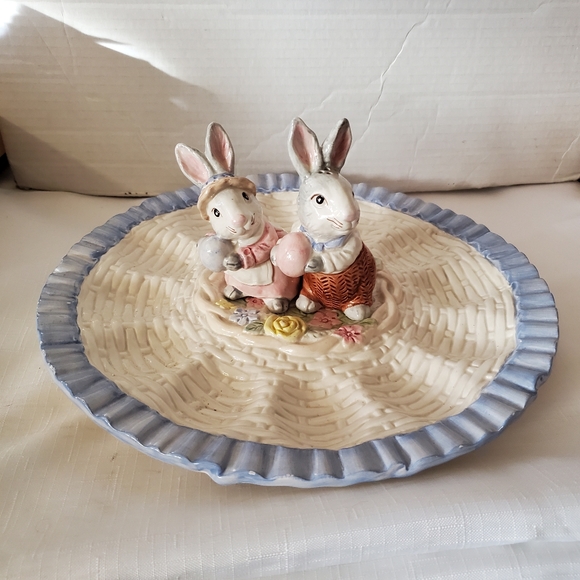 Fitz & Floyd Basket Weave Ceramic Egg Serving Dish Salt & Pepper Shakers Set - Picture 4 of 16